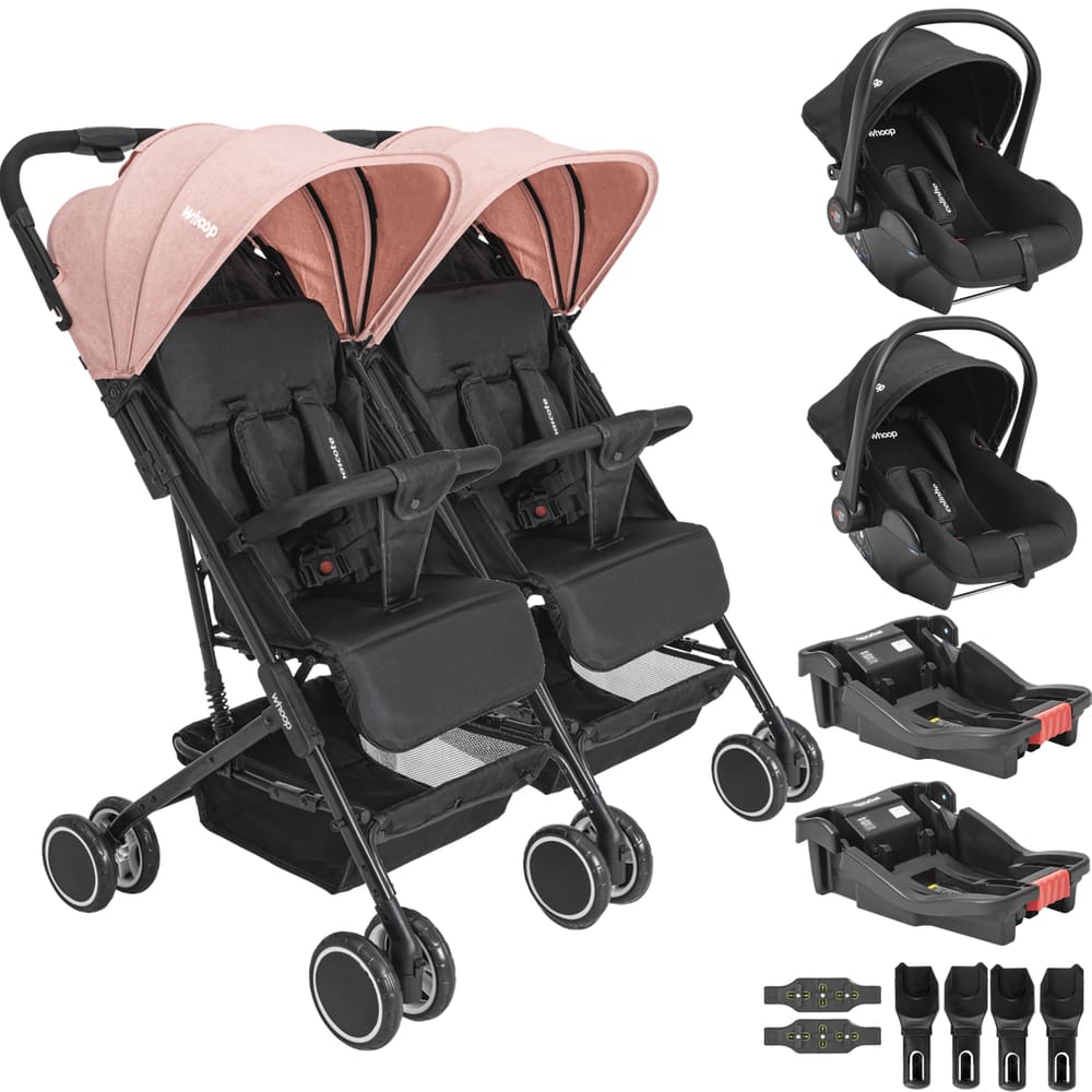 Carrinho Kiddo Gemeos 2 Bebe Conforto Colinho 2 Base Mascote Rosa