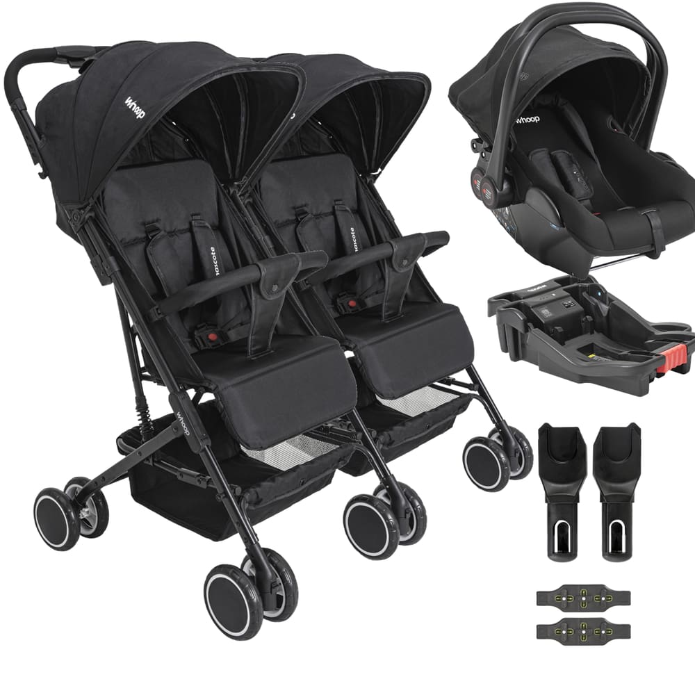 Carrinho Kiddo Gemeos com Bebe Conforto Colinho Base Mascote Preto