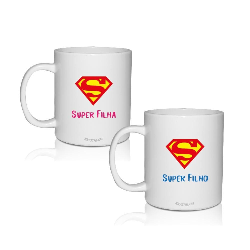 Kit 2 Canecas Brancas Dia Das Crianças Super Filhos