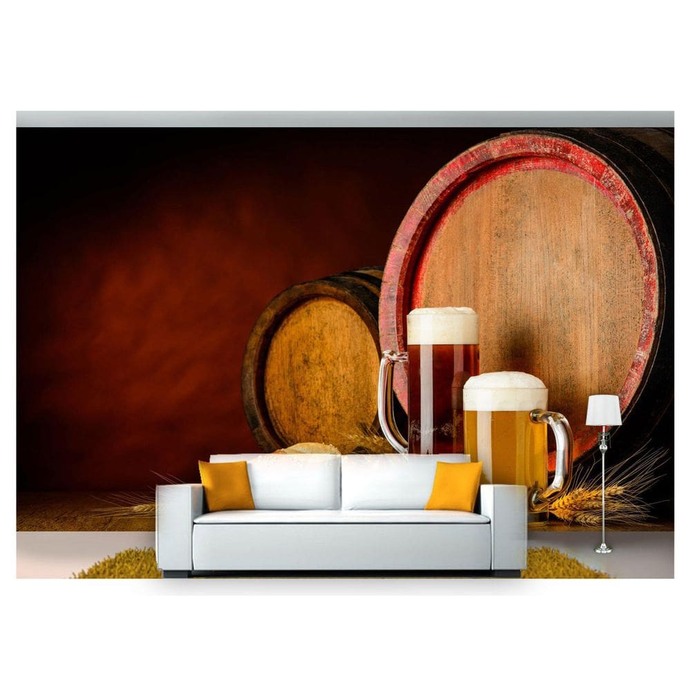 Papel De Parede Cerveja Bebida Barril Lupulo 3D Al71