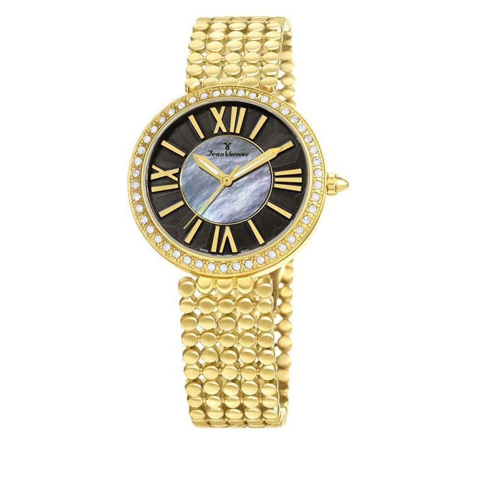 Relógio Pulso Jean Vernier Feminino Aço Dourado Jv01321