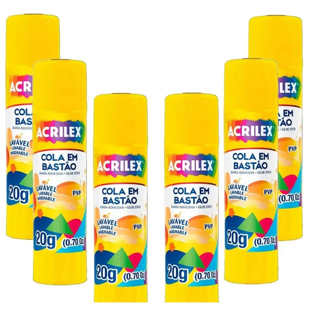 Cola Bastão Escolar Incolor 20g Pacote com 6 - Acrilex