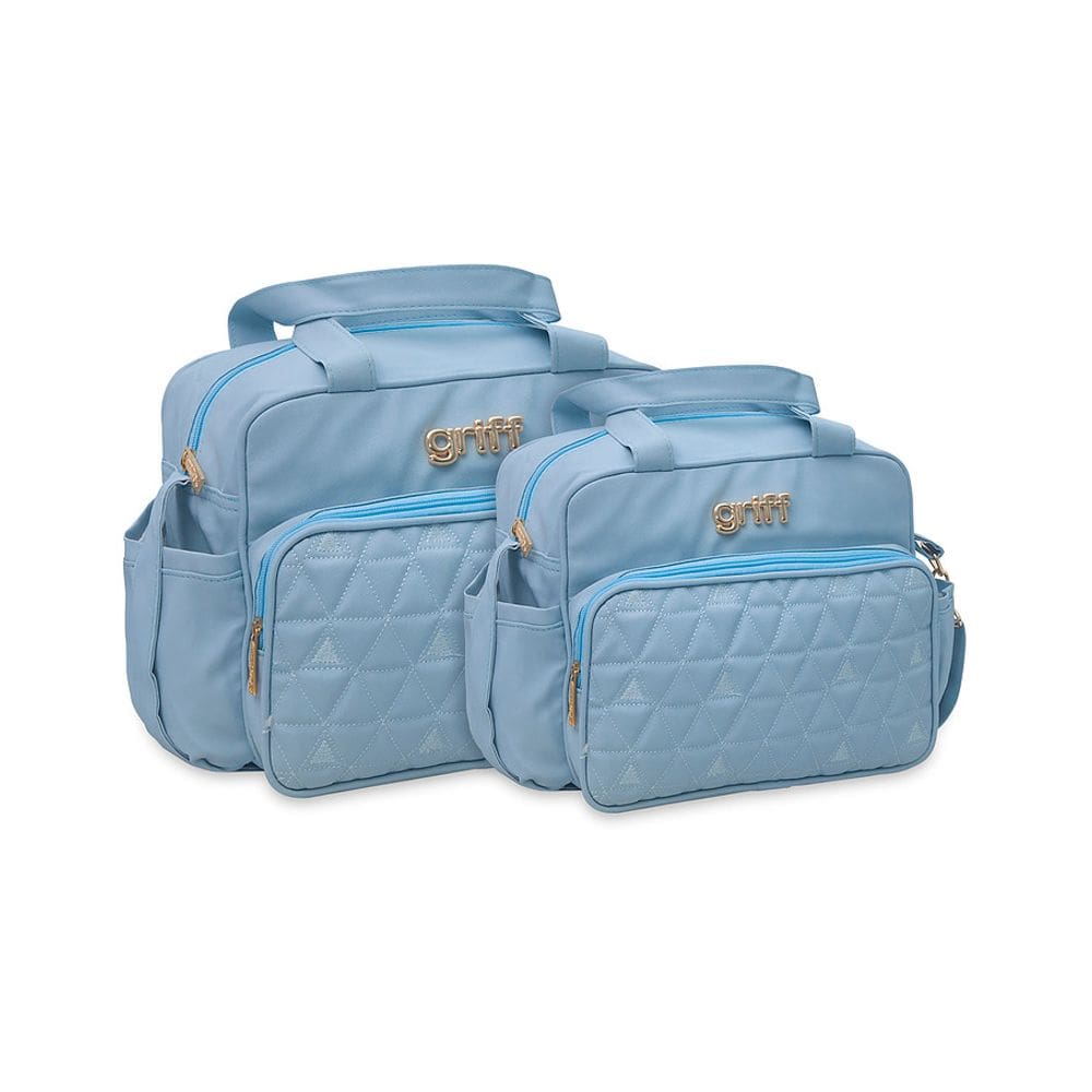 Kit bolsa bebê maternidade azul claro griff retrô 2 peças