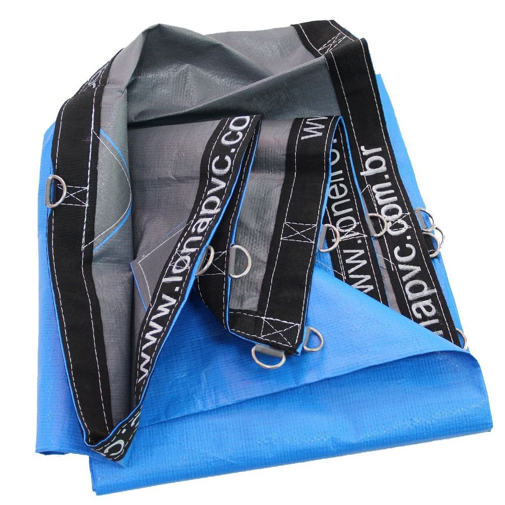 Lona poly 500 micra plástica premium azul cinza 3x2 + argola