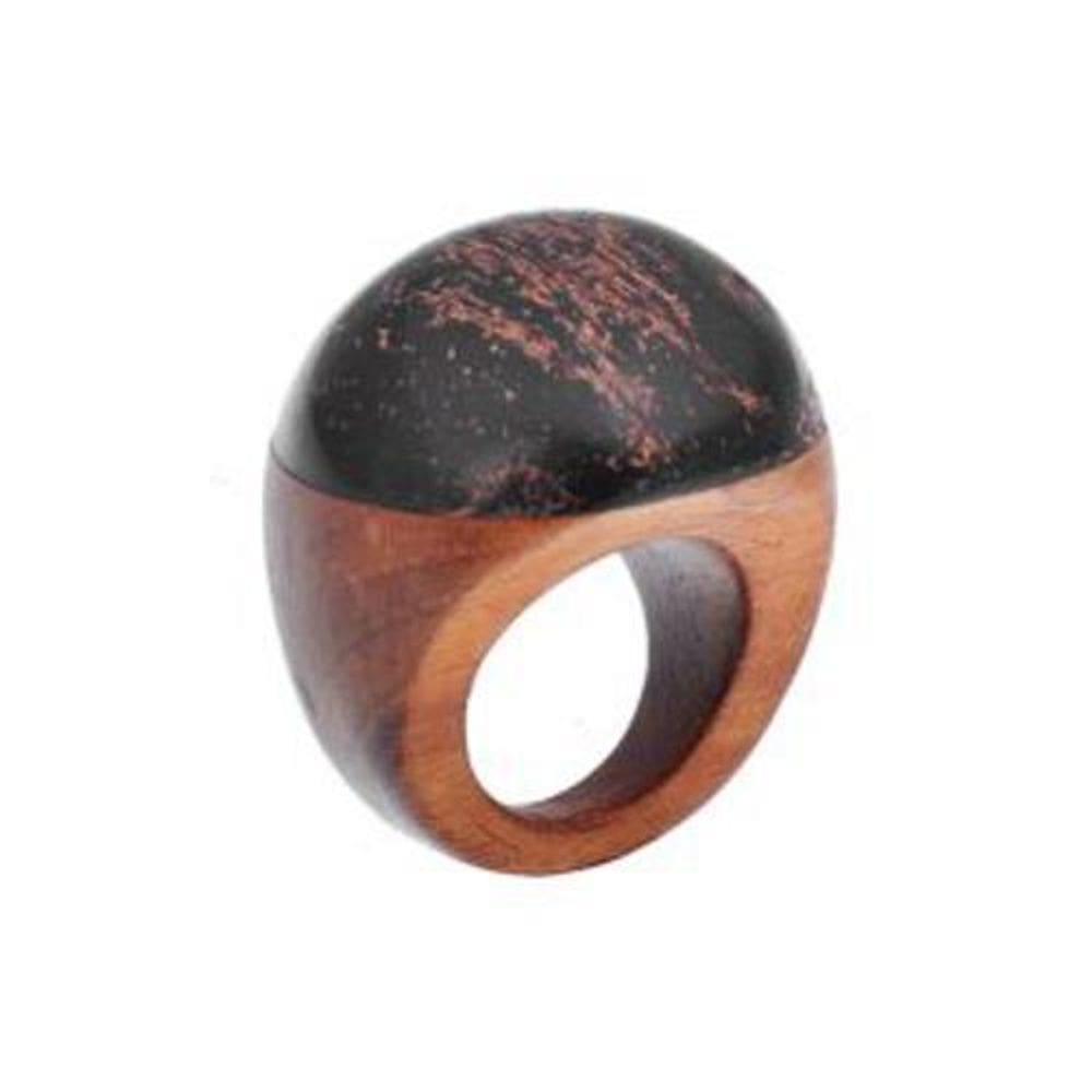 Anel Em Madeira E Casca De Coco Tamanho 15