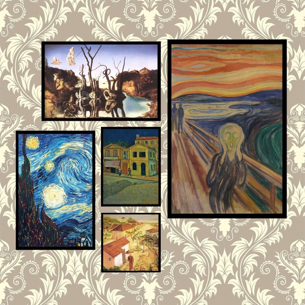 Kit De 5 Quadros Com Moldura Preta - Artes Famosas