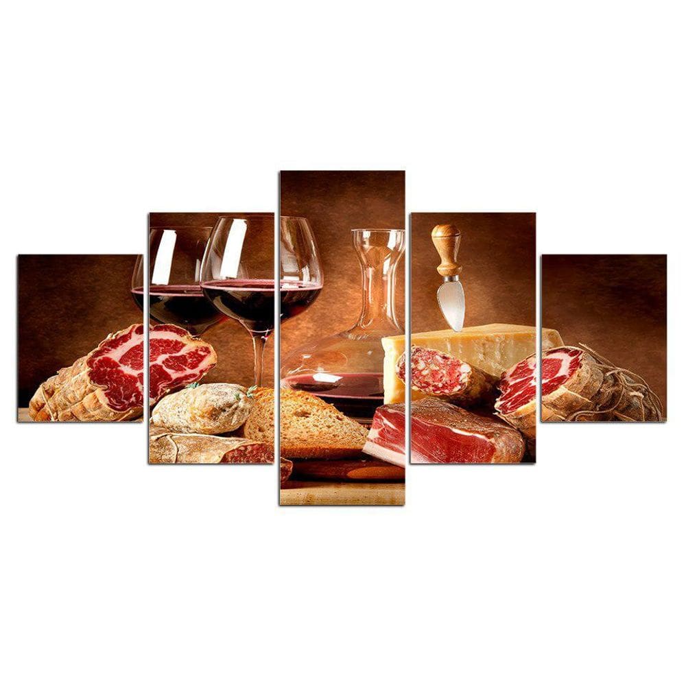 Quadros Decorativos 5 Peças Açougue Vinhos Churrasco Carnes