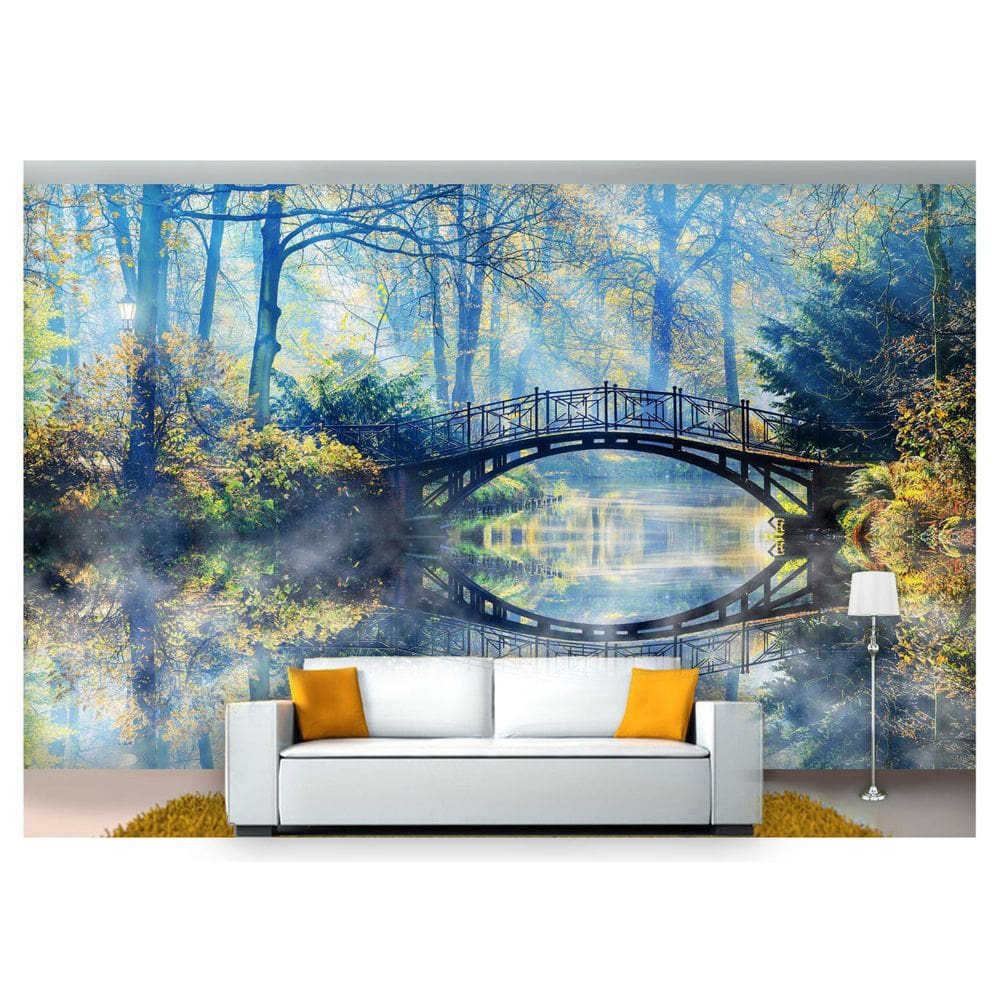 Papel De Parede Lago Ponte Reflexo Água 3D Nlk134