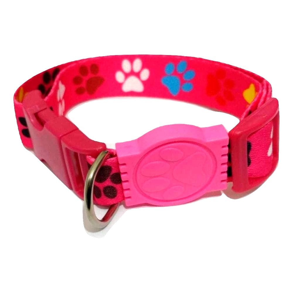 Coleira Seda 25mm rosa patinhas Tamanho Único  32cm a 49cm