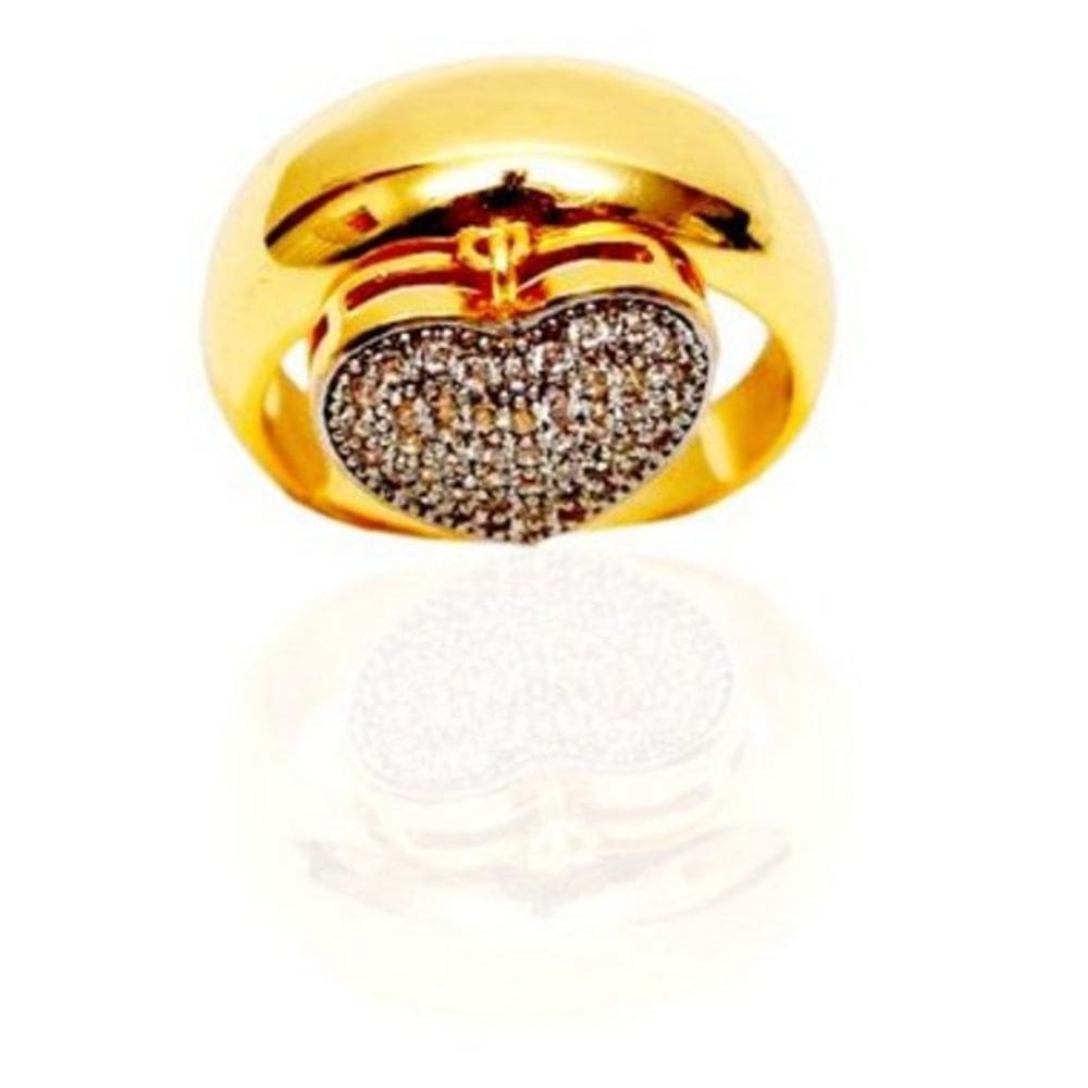 Anel Pingente De Coração Cravejado Folheado A Ouro 18K - 19