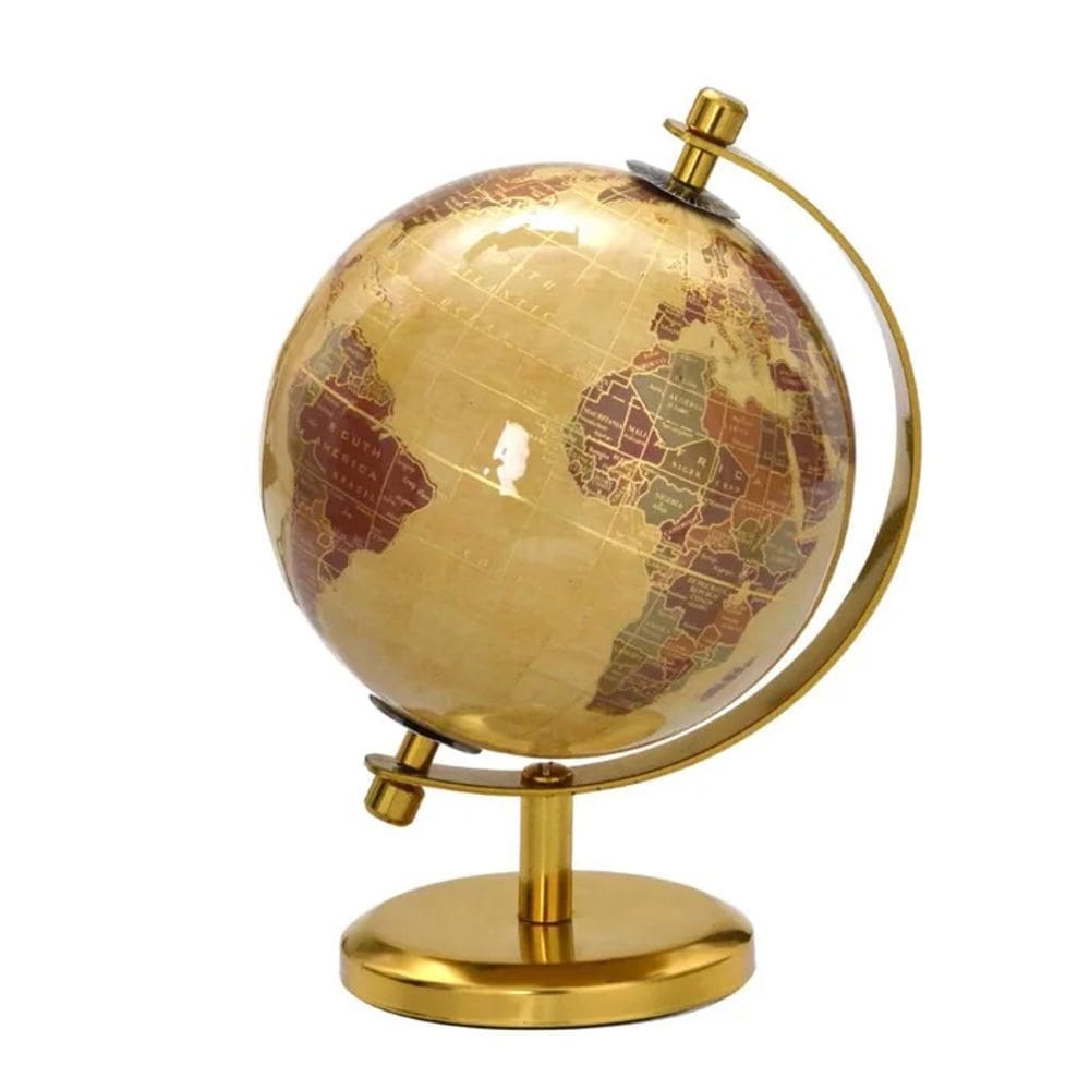Globo Terrestre Decorativo em Metal Dourado 20cm 16131-PL