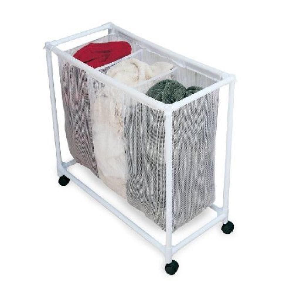 Carrinho De Lavanderia Triplo Organizador Com 3 Cestos E Rodinhas Para Roupas Lençóis E Toalhas