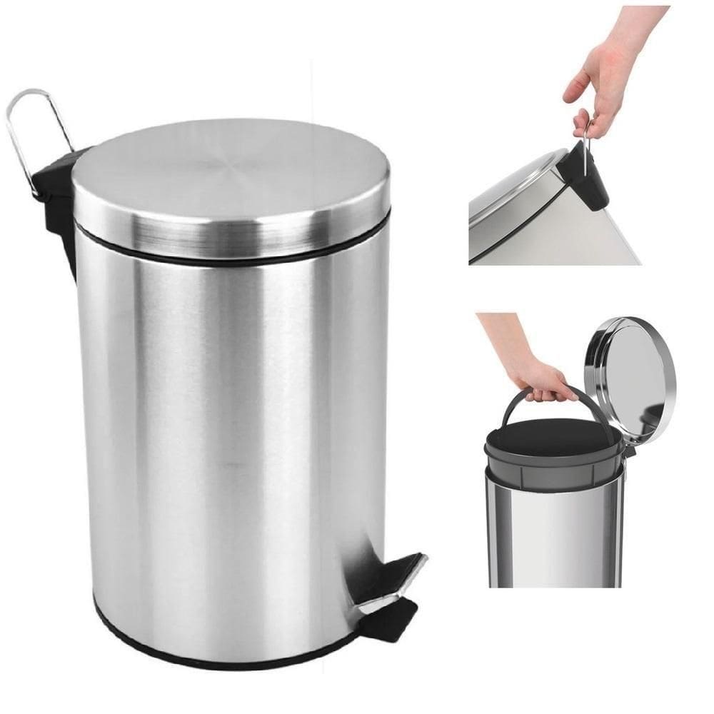 Lixeira Inox 12l Com Pedal E Tampa Cesto De Lixo Para Cozinha E Banheiro