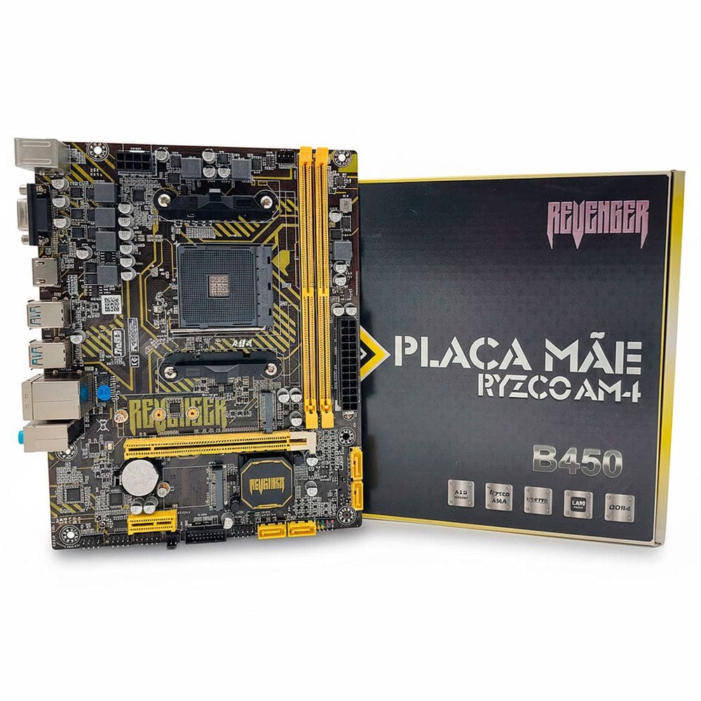 Placa Mãe Revenger B-450, Socket AMD AM4, Chipset B450, DDR4, HDMI, Slot NVMe, Rede Gigabit 10/100/1000 - Micro ATX