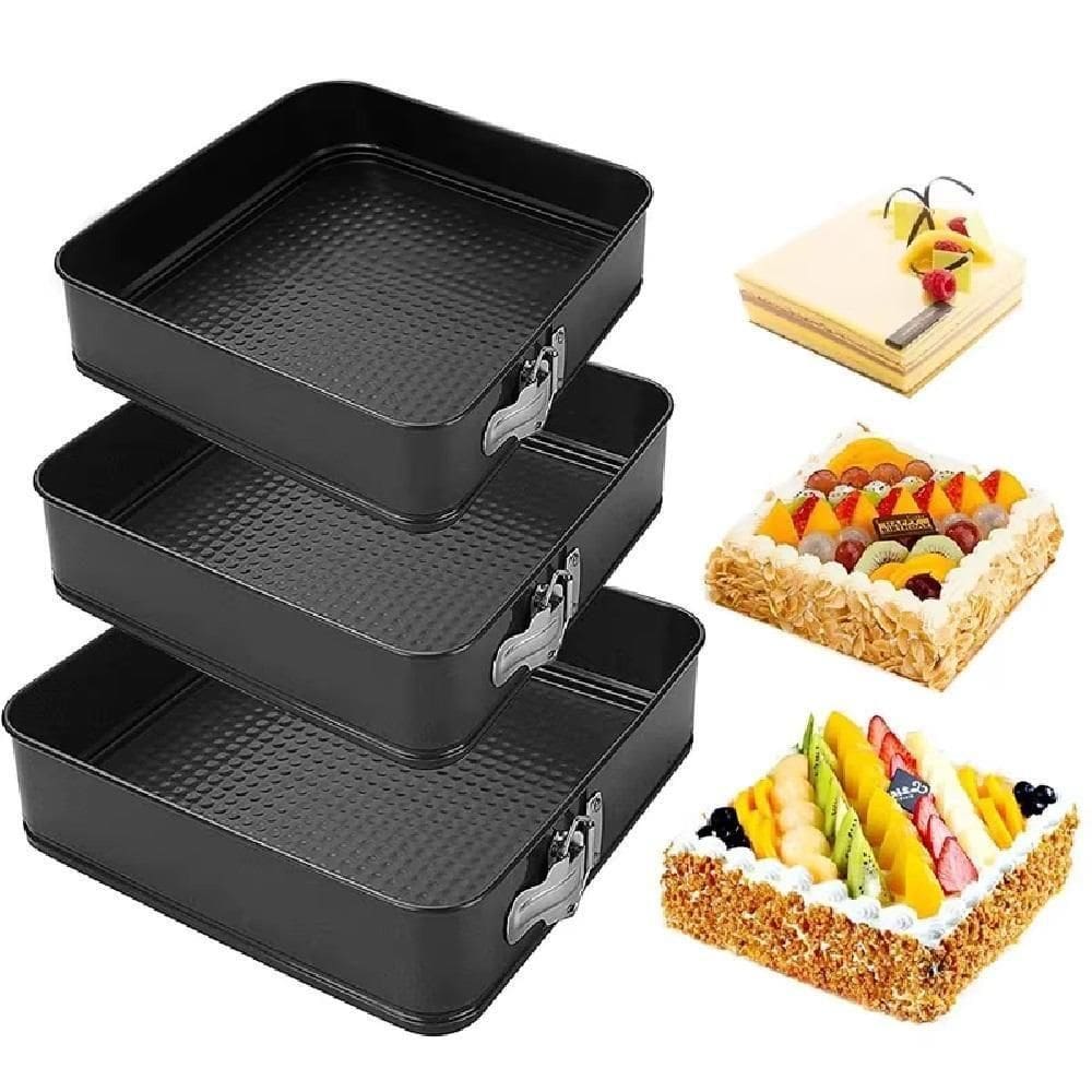 Kit 3 Forma Bolo Torta Fundo Removivel Assadeira Quadrada Antiaderente Confeitaria