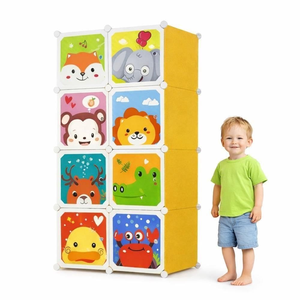 Armário Infantil Modular Portátil Guarda-roupa Compacto Com 8 Portas E Organizador