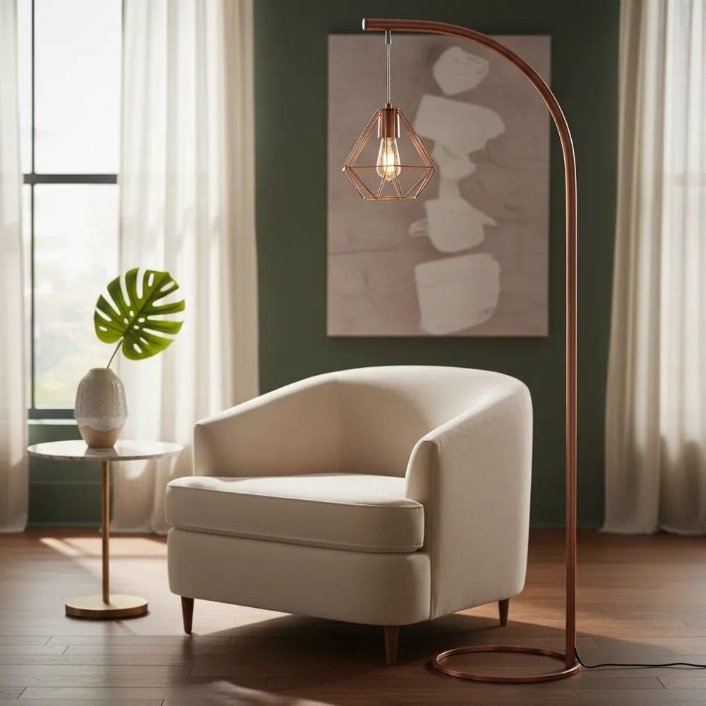 Luminária de Chão Abajur Alicia Cúpula Diamante Aramada Coluna Piso Moderna Metal