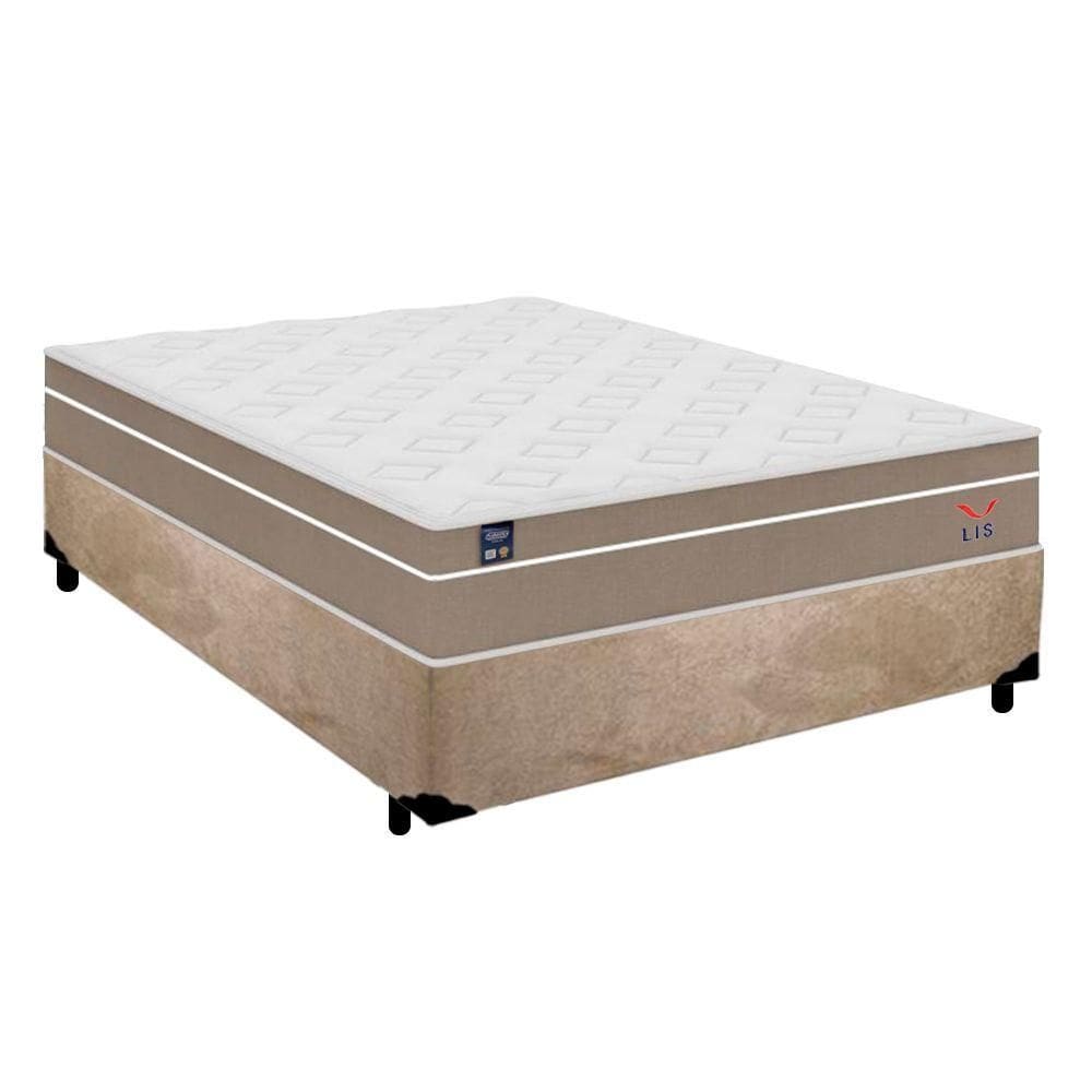 Cama Box Casal Suede + Colchão Lis Molas Ensacadas Plumatex 138cm Bege