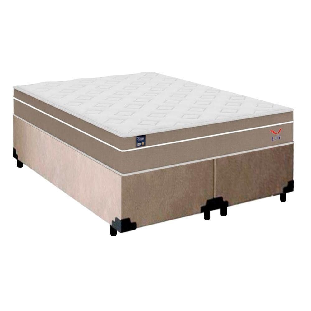 Cama Box Casal Bipartido Suede Colchão Lis Molas Ensacadas Plumatex 138cm