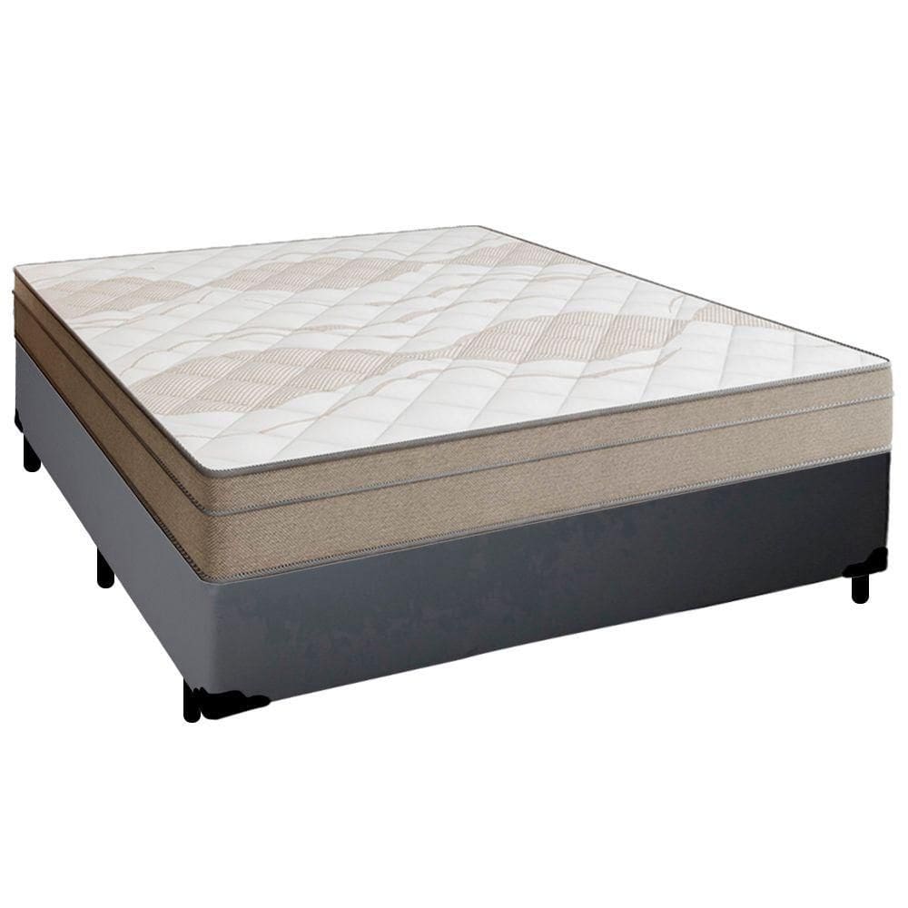 Cama Box Casal Sintético + Colchão De Molas Ensacadas Portobel Ipanema - 138x188x65cm Cinza