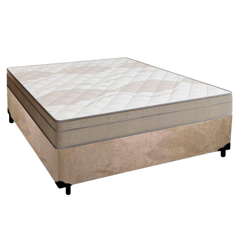 Cama Box Casal Suede + Colchão De Molas Ensacadas Portobel Ipanema - 138x188x65cm Bege