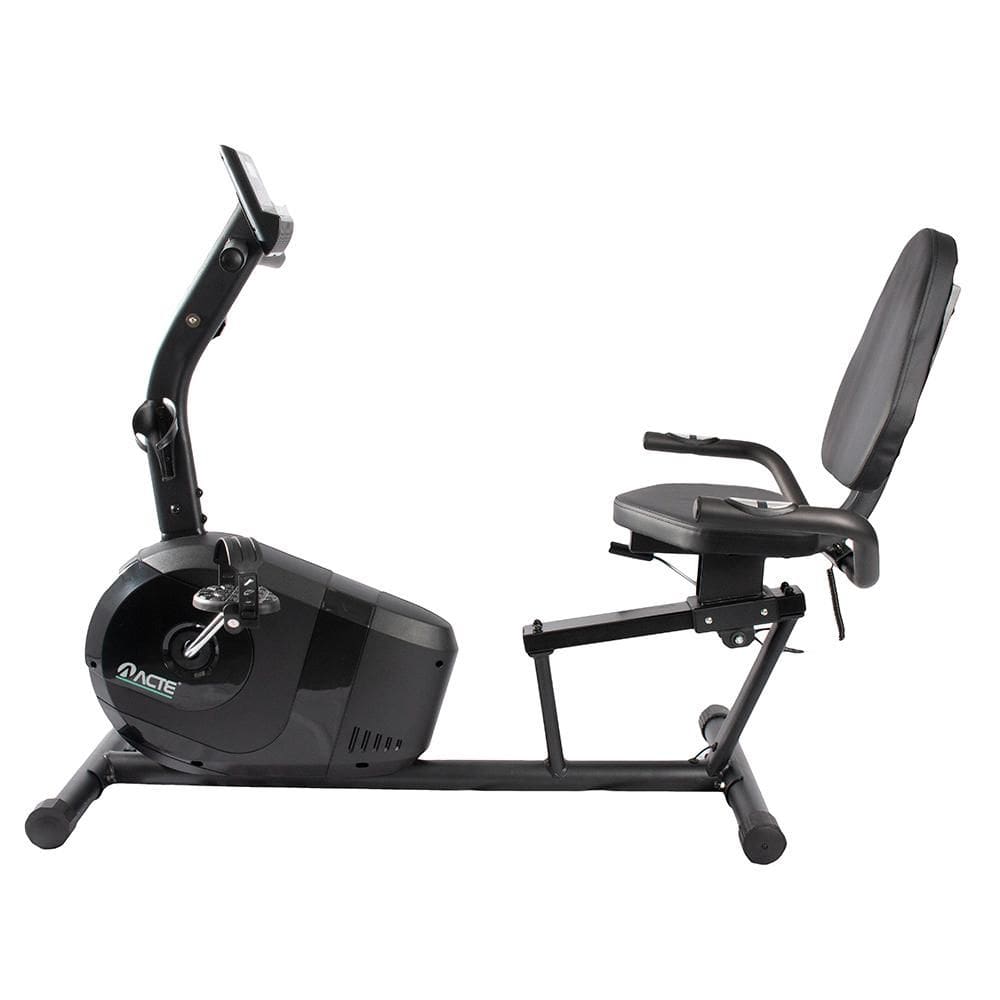 Bicicleta Ergométrica Horizontal Acte Sports E26 8 Níveis Resistência Estrutura Aço Suporta 120kg Monitor LCD