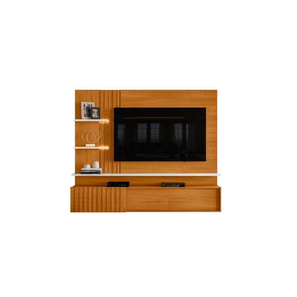 Painel para TV Atena 2,00m com Bancada Suspensa Cinamomo e Off White Liberty Móveis
