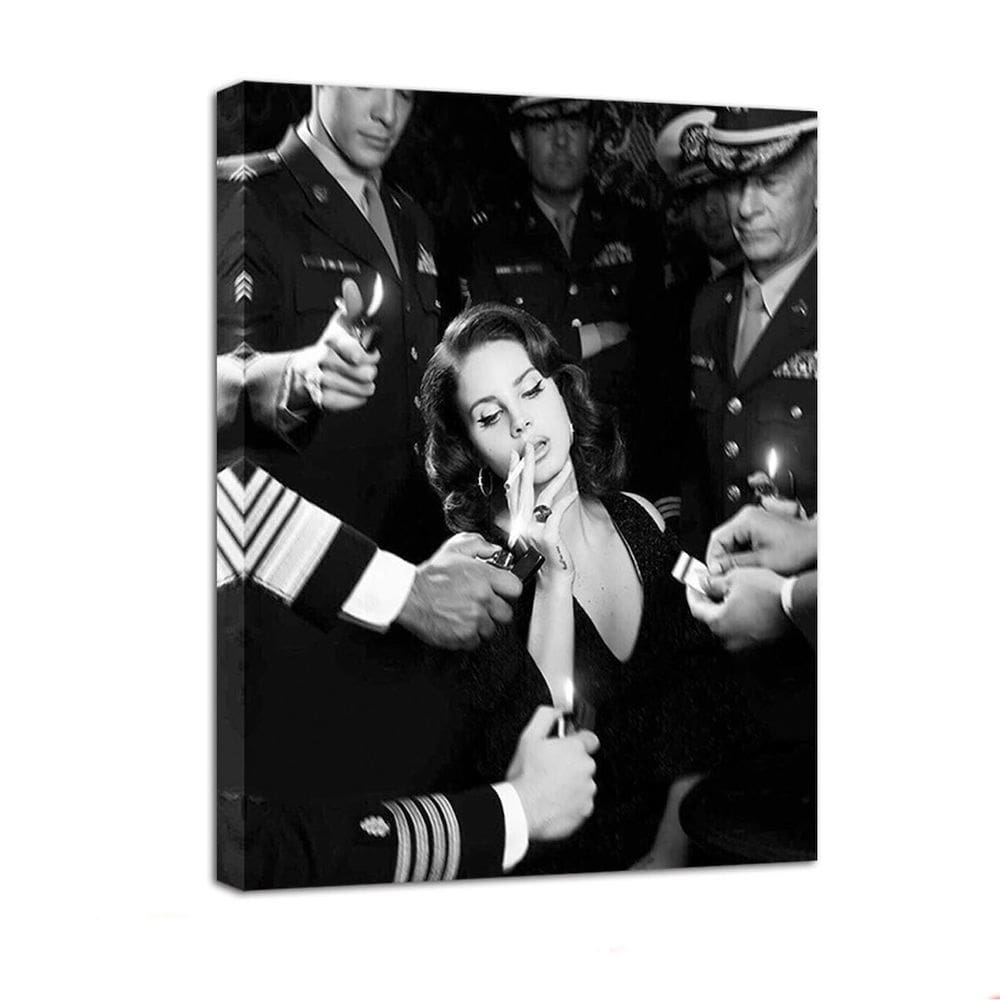 Pôster de arte em tela Lana Del Rey preto e branco fumando 40x60cm