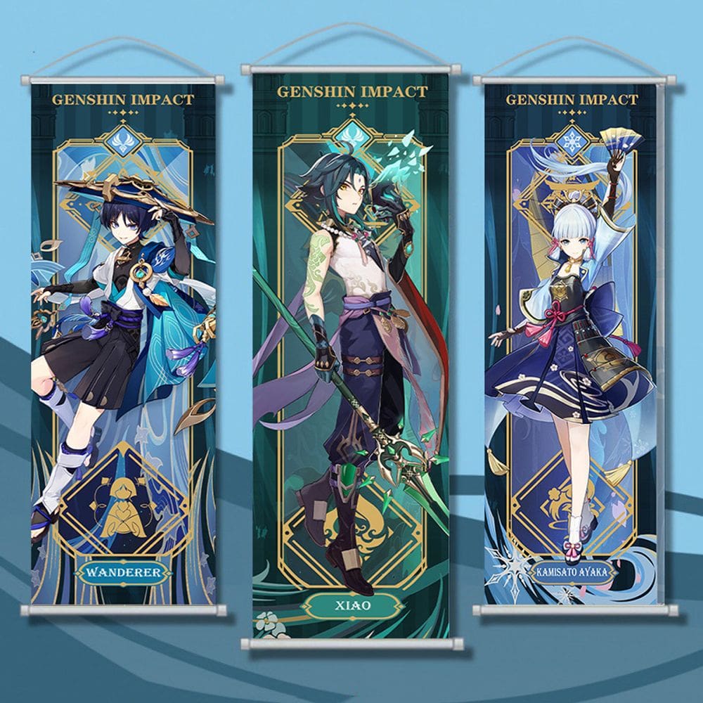 Conjunto de pintura de parede Genshin Impact 3 painéis 25x75cm