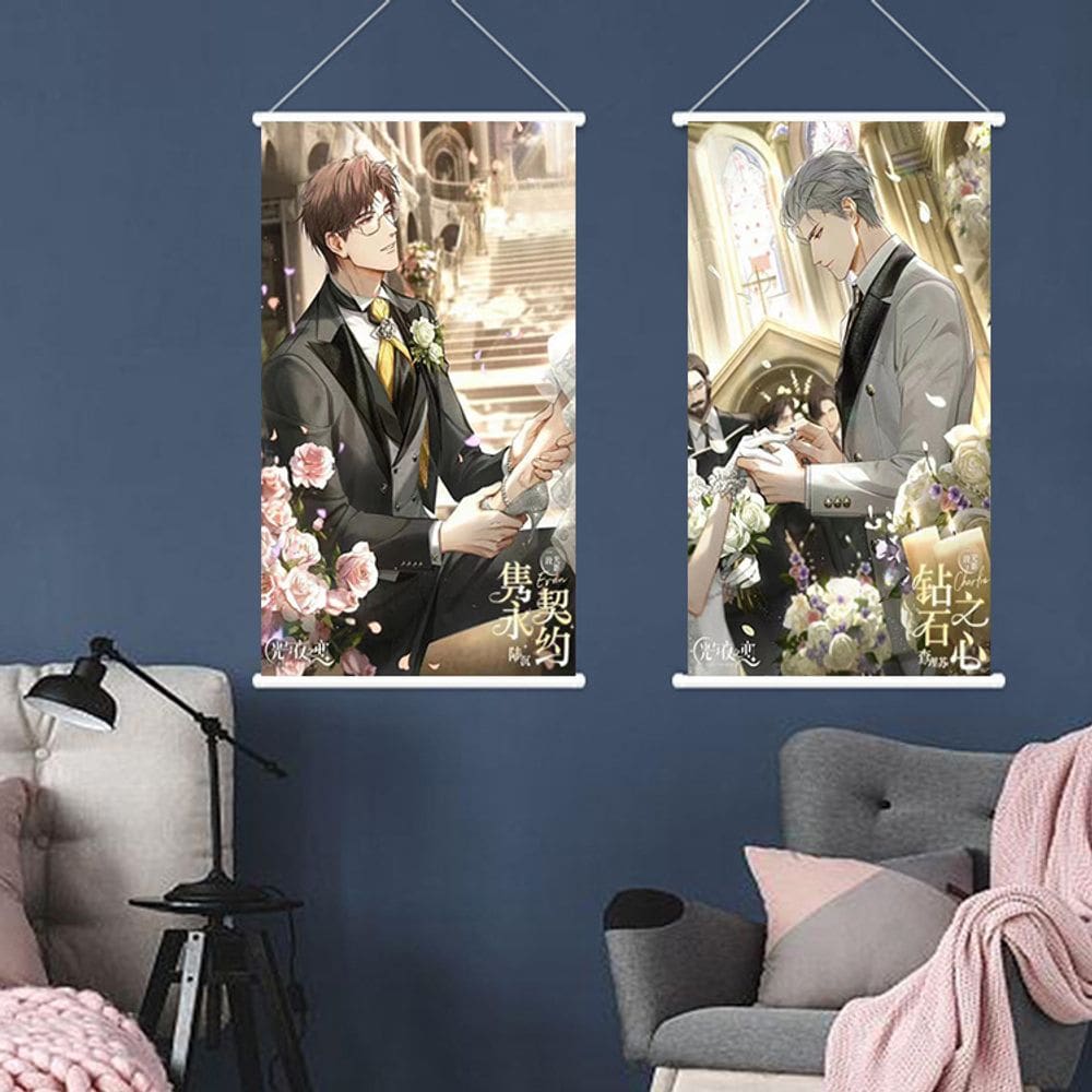 Arte de parede em tela 2 painéis Light and Night Love Anime 40x60cm