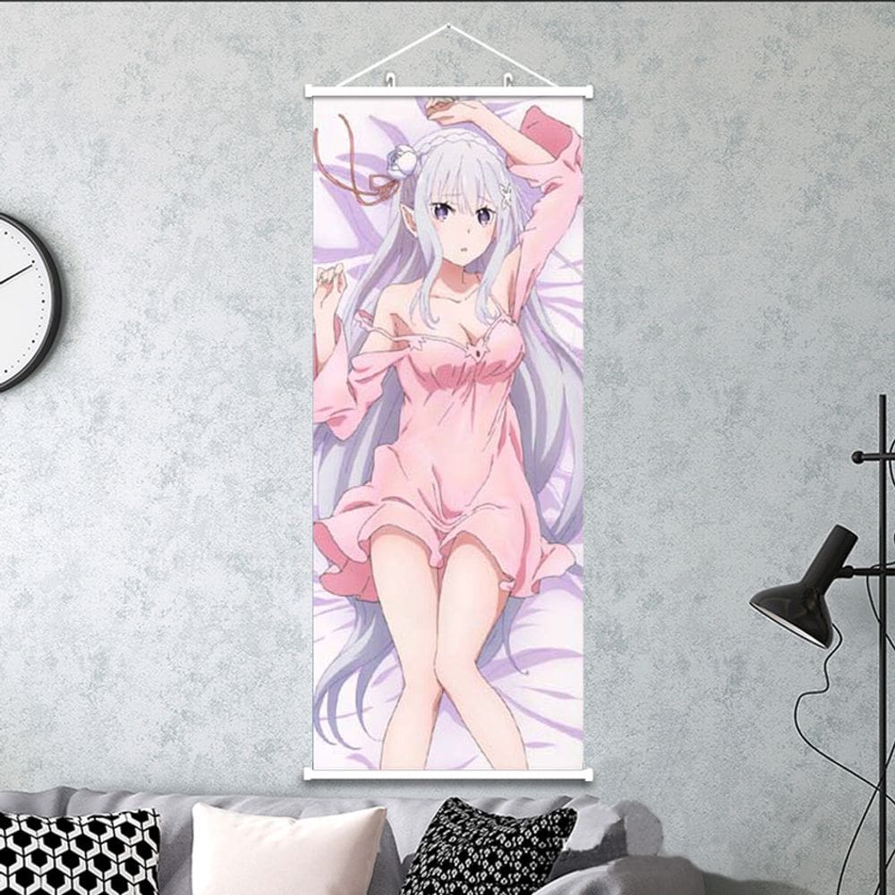 Pintura de parede Re Zero Rem Ram Anime 30x75cm Tecido