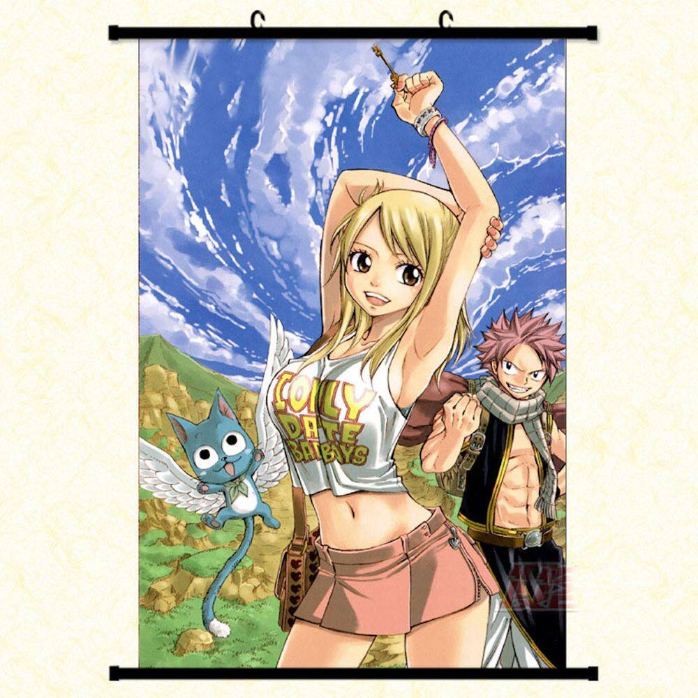 Pintura artística de parede Fairy Tail Anime Lucy Natsu Happy 40x60cm
