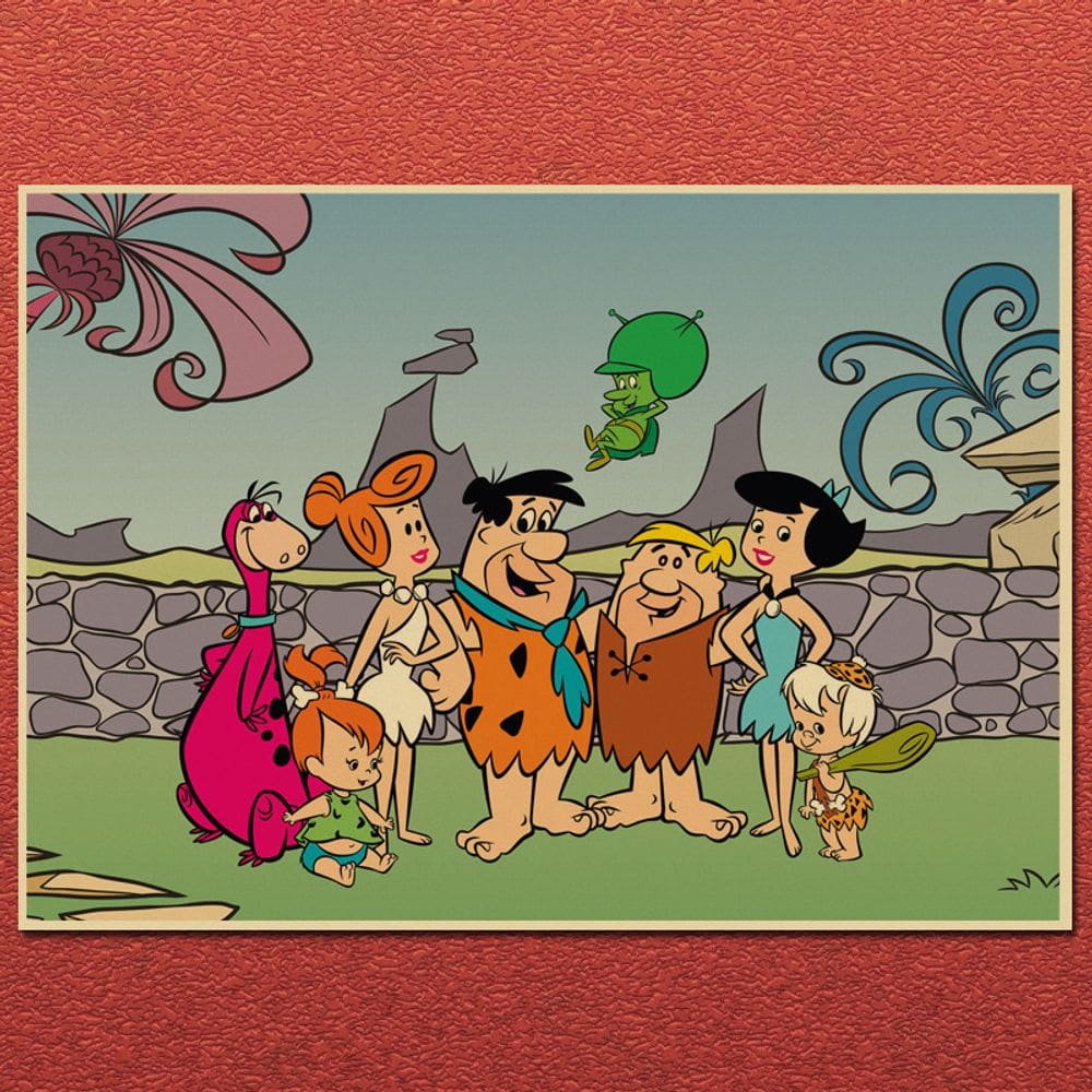 Pôster Animação da família Flintstones Arte de desenho animado retrô