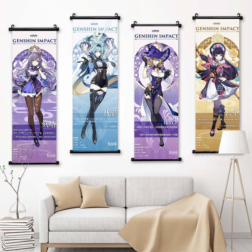Conjunto de pintura de parede de 4 peças Genshin Impact 25x75cm