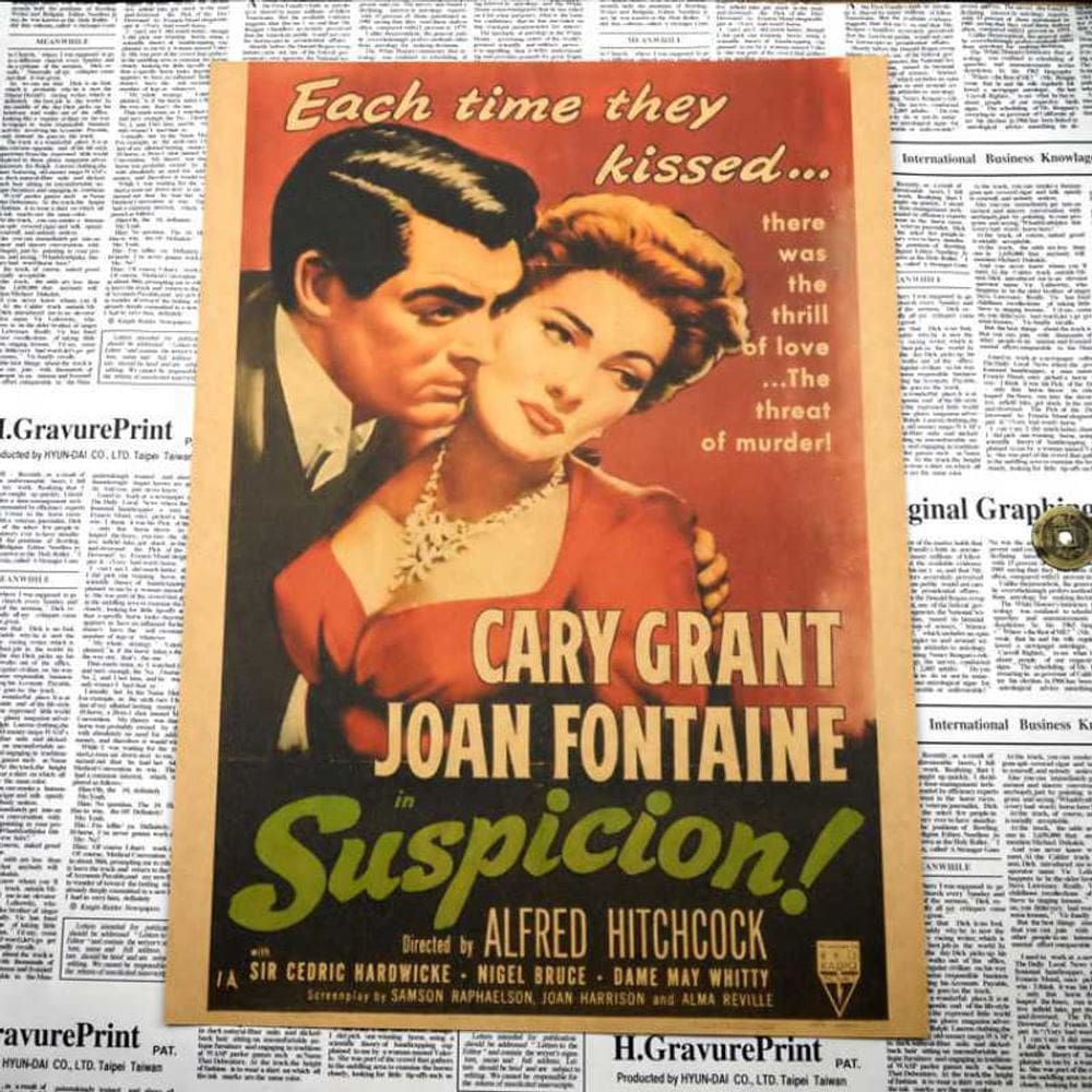 Pôster do filme Alfred Hitchcock Suspicion Vintage Style 30x42cm