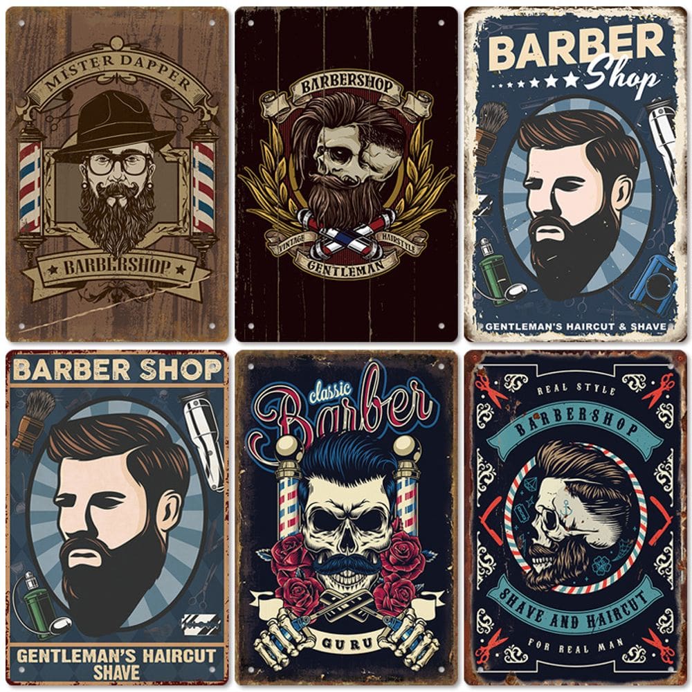 Conjunto de pintura de pôster Vintage Barbershop Metal Wall Art