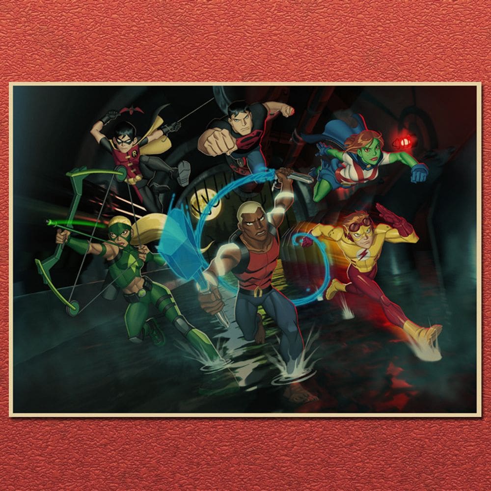 Pôster Young Justice Animated Hero Team 20x30cm em ferro