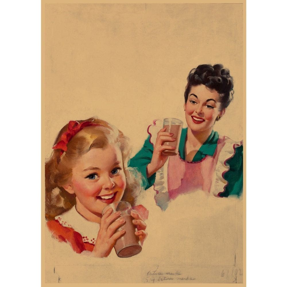 Pintura de pôster vintage retrô mãe filha 30x42cm
