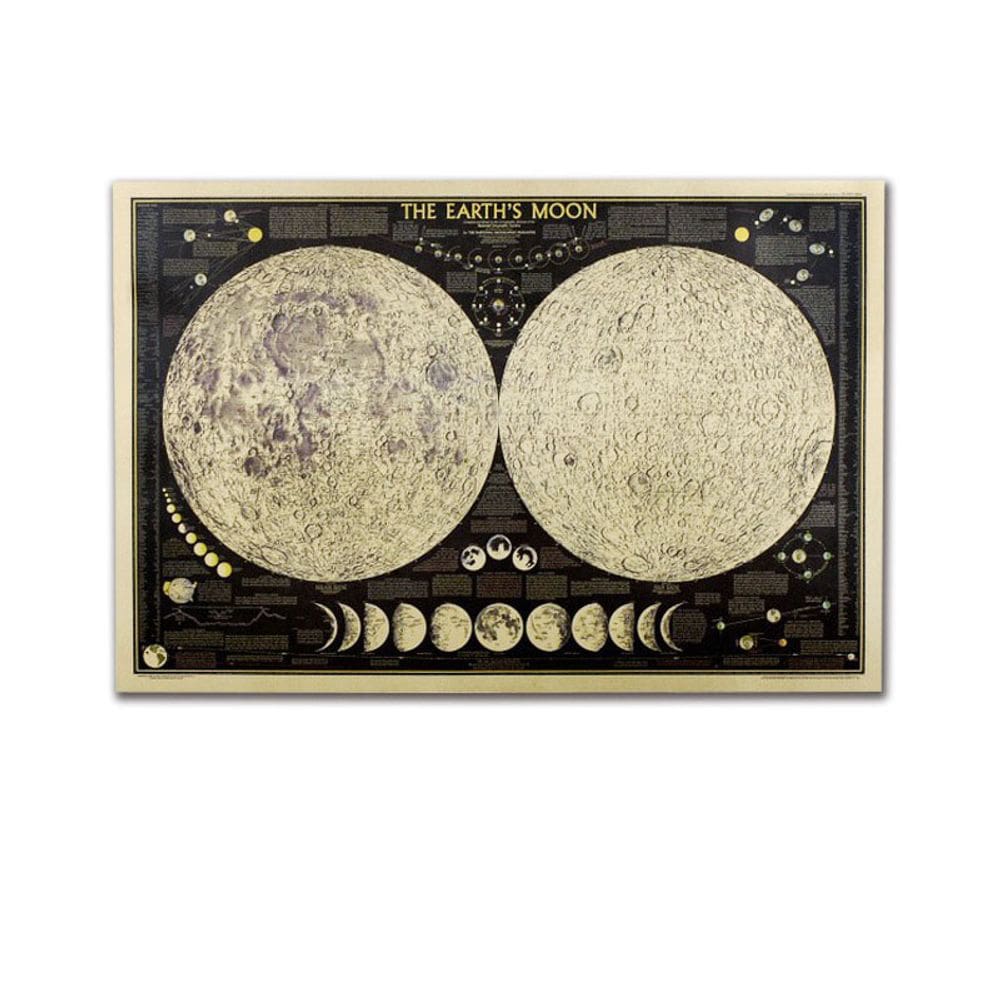 Pôster, pintura, mapa lunar vintage, 72x48cm, decoração de casa