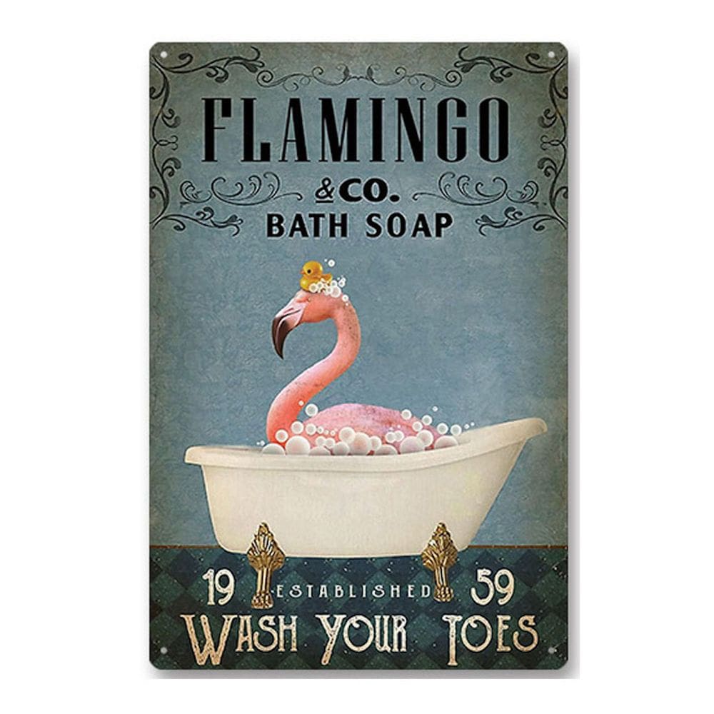 Decoração de parede Vintage Flamingo Bath Sabonete Pintura em Ferro