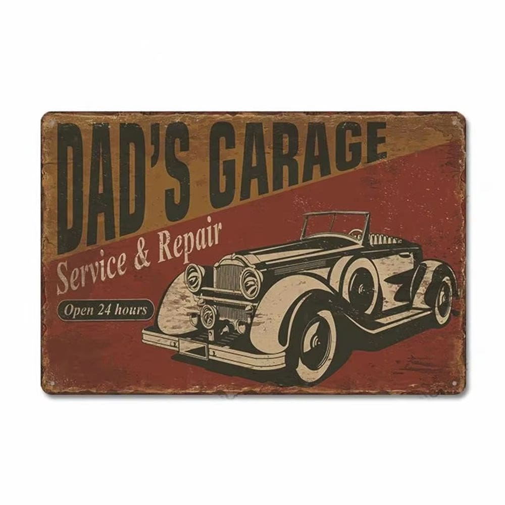 Decoração de parede com letreiro de estanho Vintage DAD`S GARAGE Service Repair