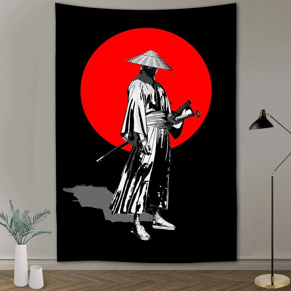 Tapeçaria para pendurar na parede Samurai Red Sun Design 100x150cm