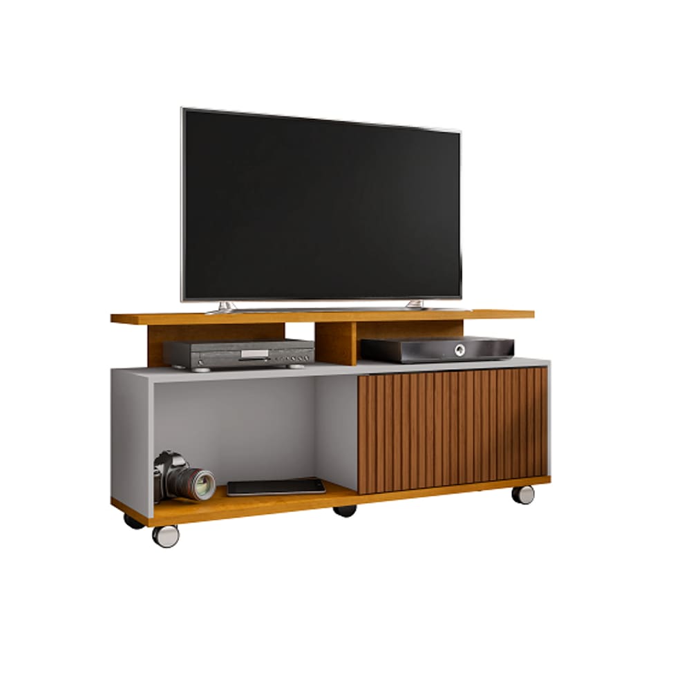 Rack Para TV Topázio Ripado Naturalle/Off White – Bechara Móveis