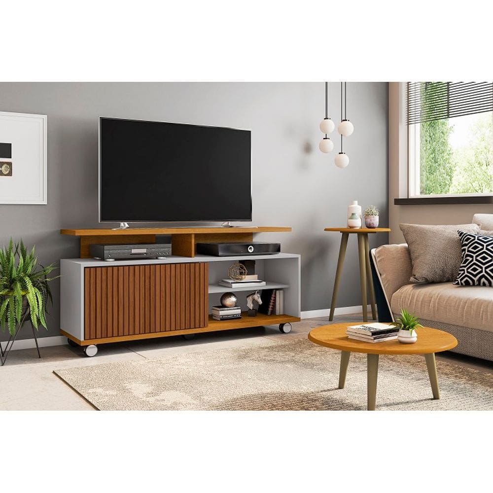 Rack Para TV Topázio Ripado Naturalle/Off White – Bechara Móveis