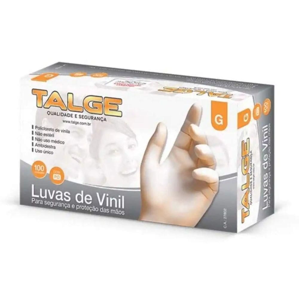 Luvas De Vinil Tamanho G Com 100 Unidades Talge