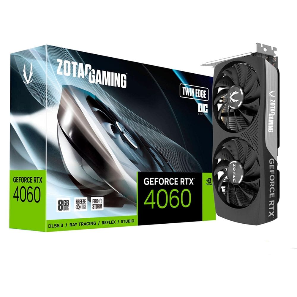 Placa de Vídeo Zotac RTX 4060 Twin Edge OC, 8GB GDDR6, 128Bits, Dual Fan, DLSS, Ray Tracing - ZT-D40600H-10M