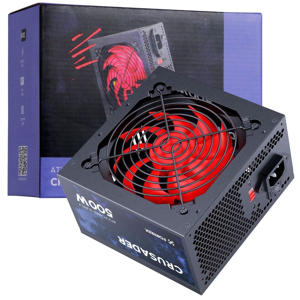 Fonte Gamer Fortrek Crusader 500W Real, Bivolt, Cooler 120mm, Silenciosa - 76955