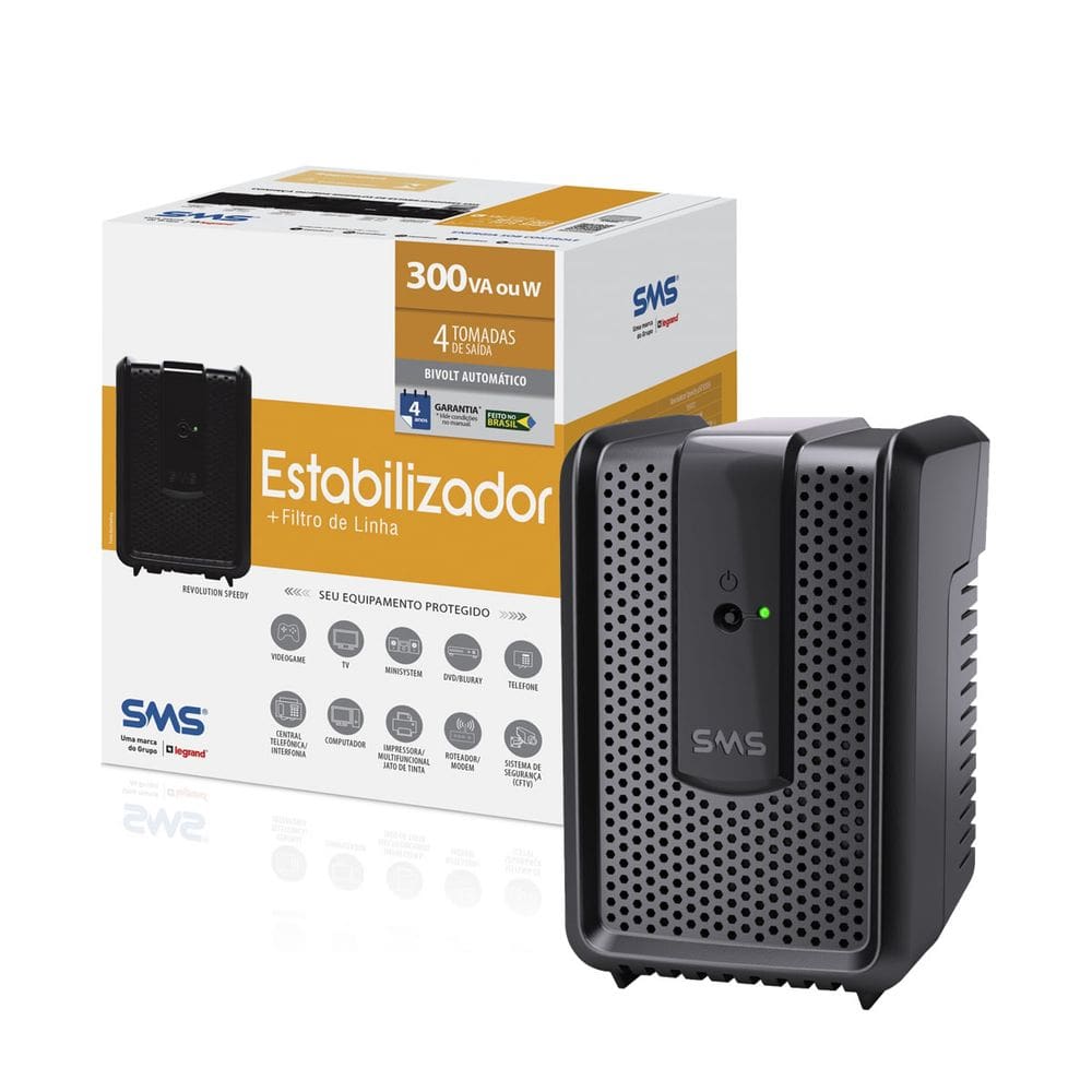 Estabilizador SMS Revolution Speedy 300VA Bivolt Automático 115V/127V/220V, 4 Tomadas - 15970