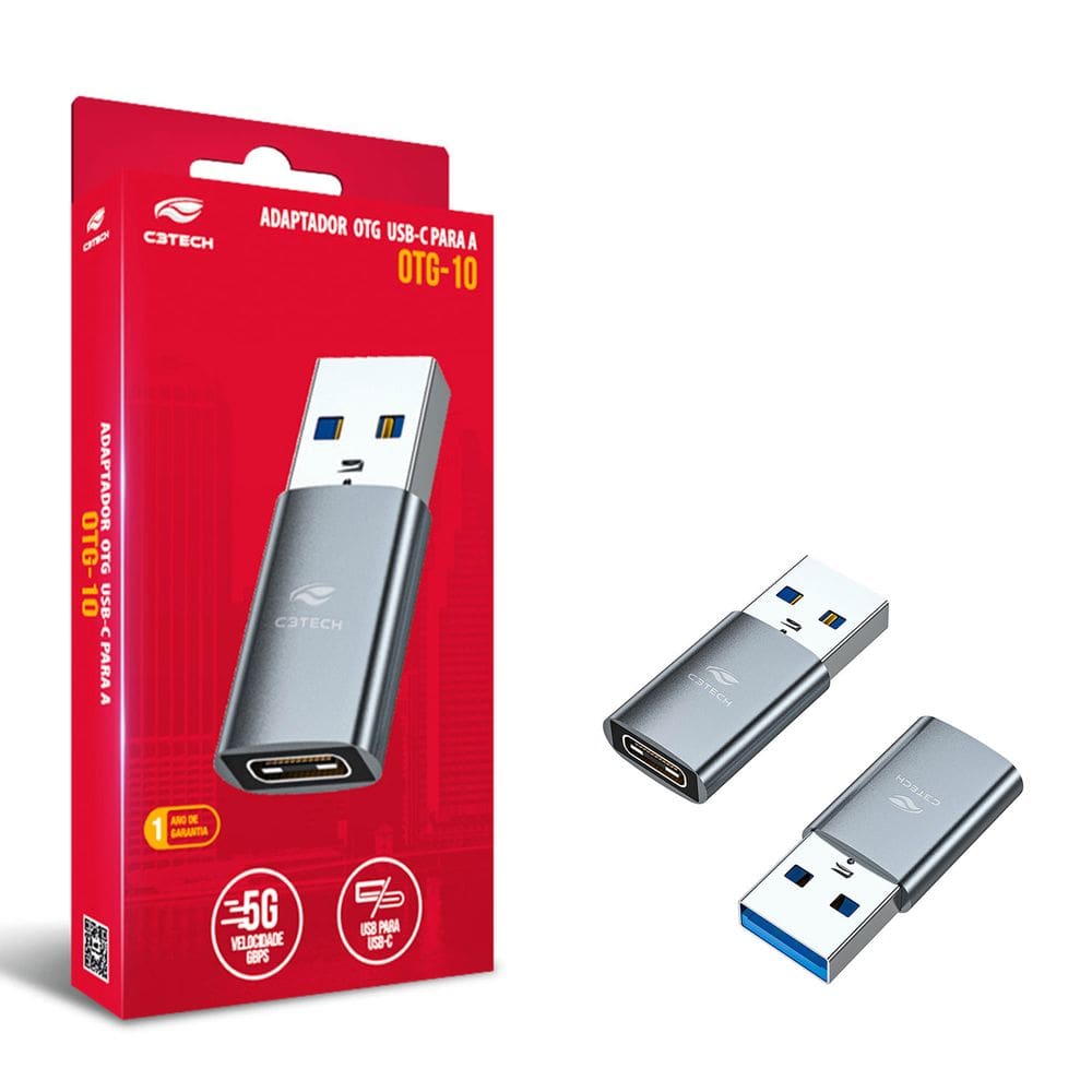 Adaptador OTG USB-A Macho, USB-C Fêmea C3Tech - OTG-10