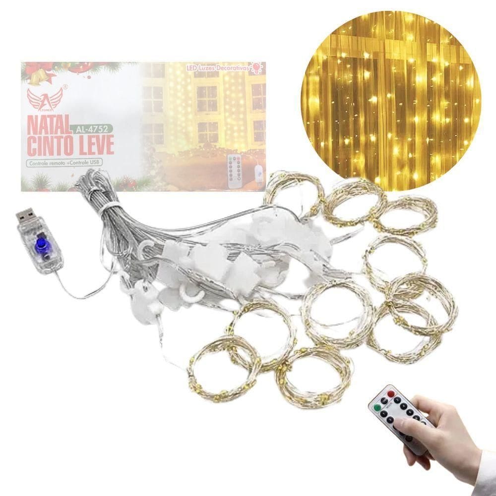 Pisca Cortina Cascata Luz Led 3x3m 300 Leds Amarelo